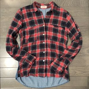 4our Dreamers Plaid and Denim Button Down Shirt Size XS